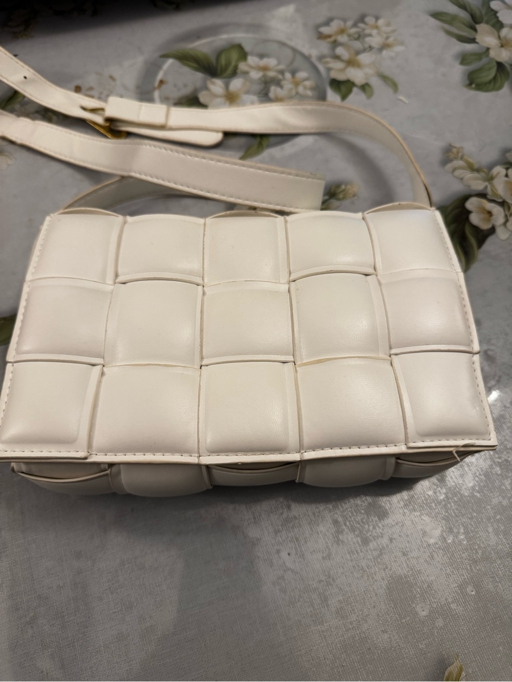 Woven Square Panel Crossbody Bag - White - Picture 4 of 4